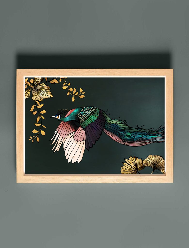 Fine Art Print Flying Peacock By Katie Cardew