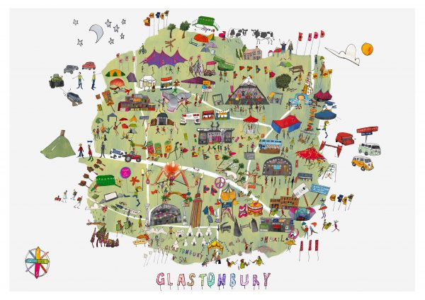 Glastonbury Festival Map Katie Cardew Illustrations   Glasto For Web 600x424 