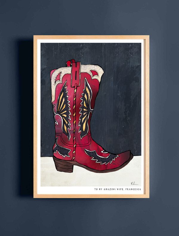 Cowboy boot fine art print personalised for web